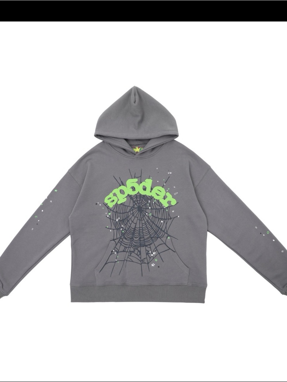 Spider Graphic Gray Hoodie with Neon Green Accents